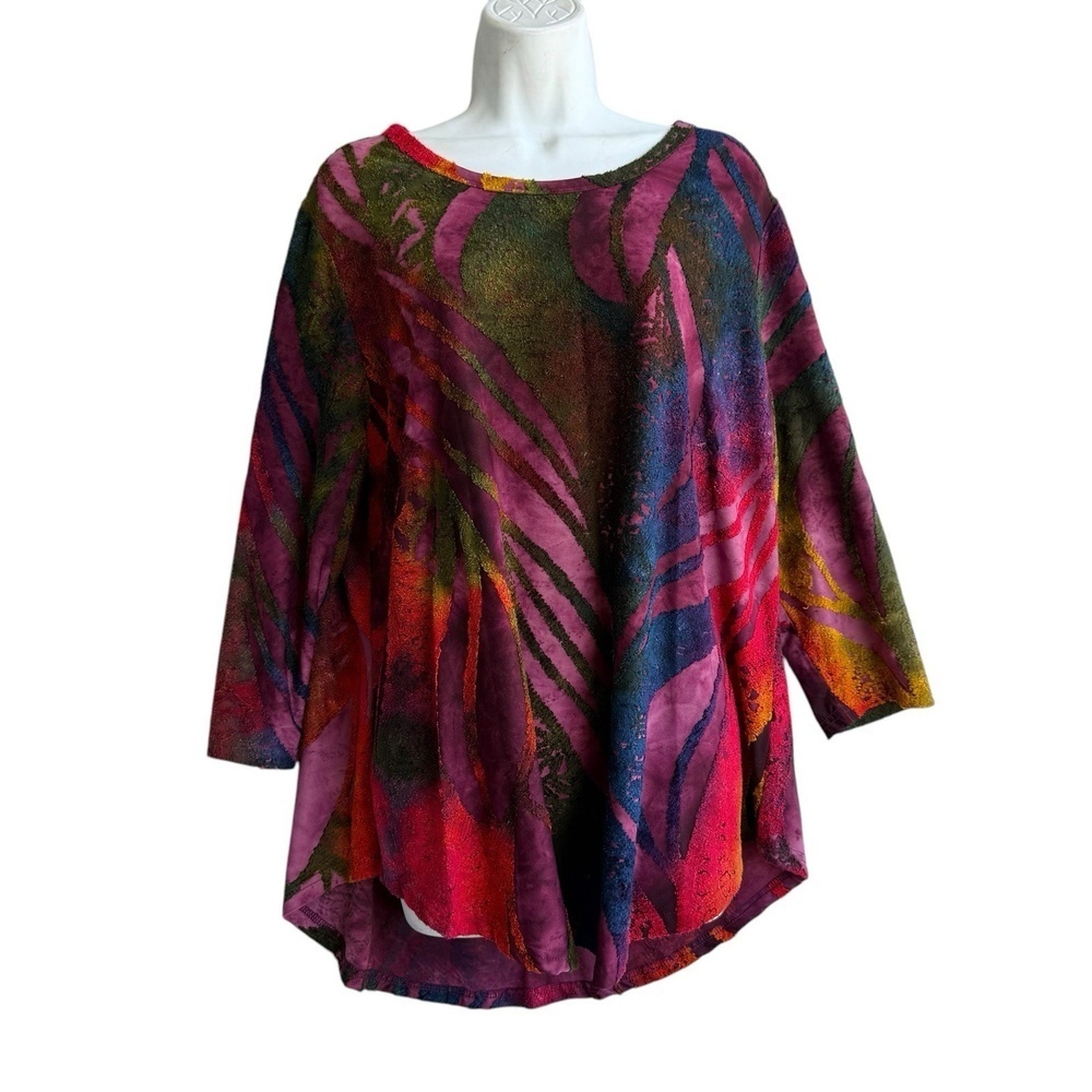CALESSA Geometric Print Top Women's Size XL Multicolor Knit Texture 3/4 Sleeve